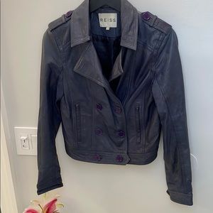 Reiss Lamb leather dark navy jacket